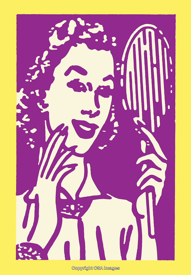 Retro Pop Art Illustration of a Woman Holding a Mirror in Vibrant Colors