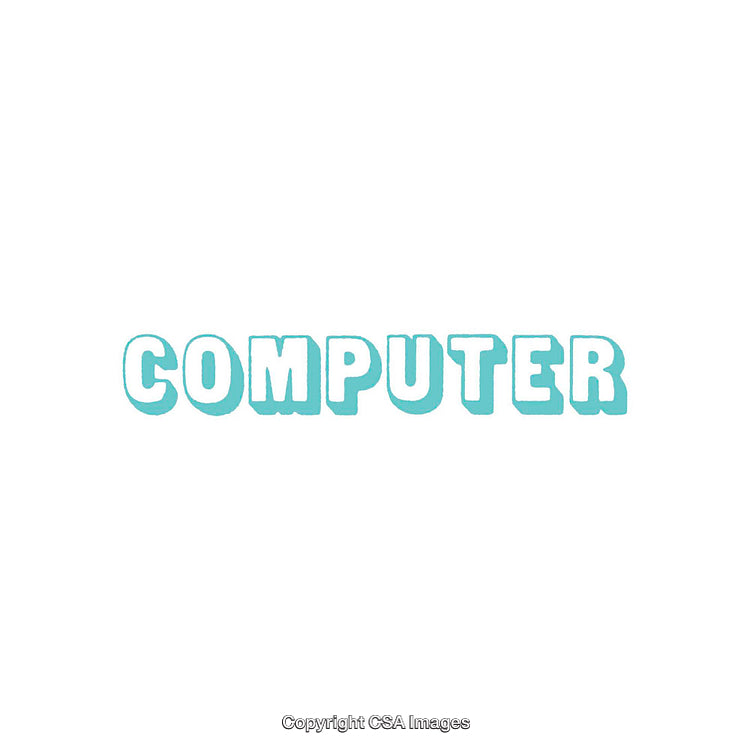 Blue Graphic Illustration of Word Computer in Highlighted Font