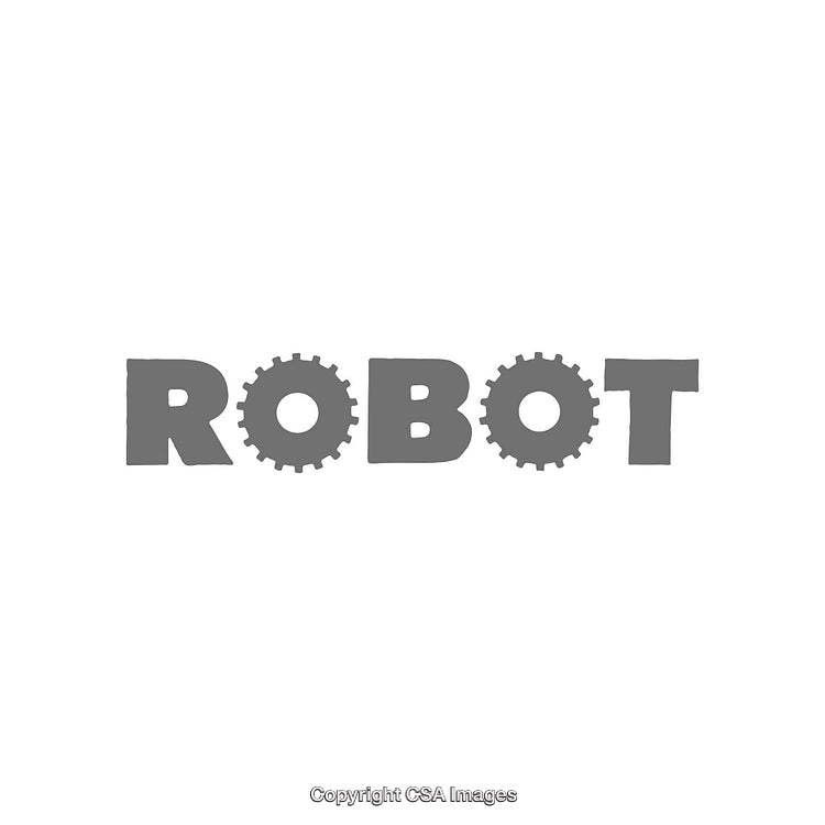 Stylized Robot Text with Gear Elements on Plain Background
