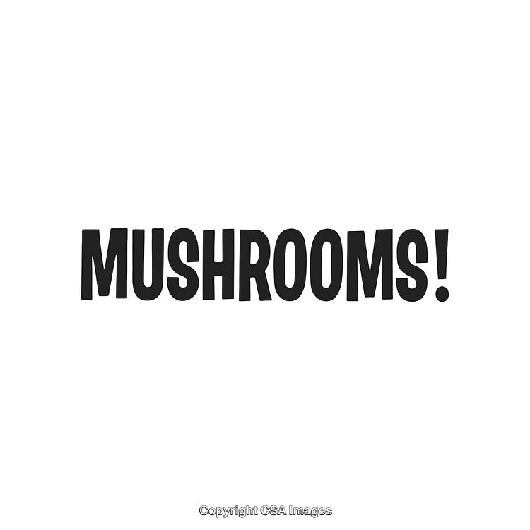 Bold Typography Featuring the Word Mushrooms with an Exclamation Mark