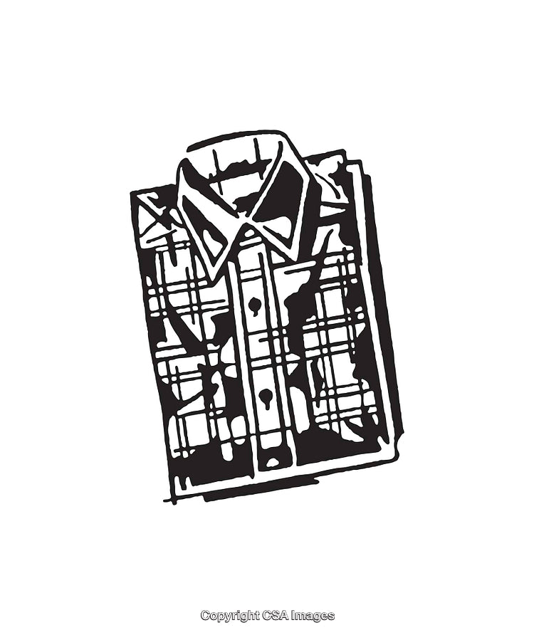 Black and White Illustration of a Folded Plaid Shirt