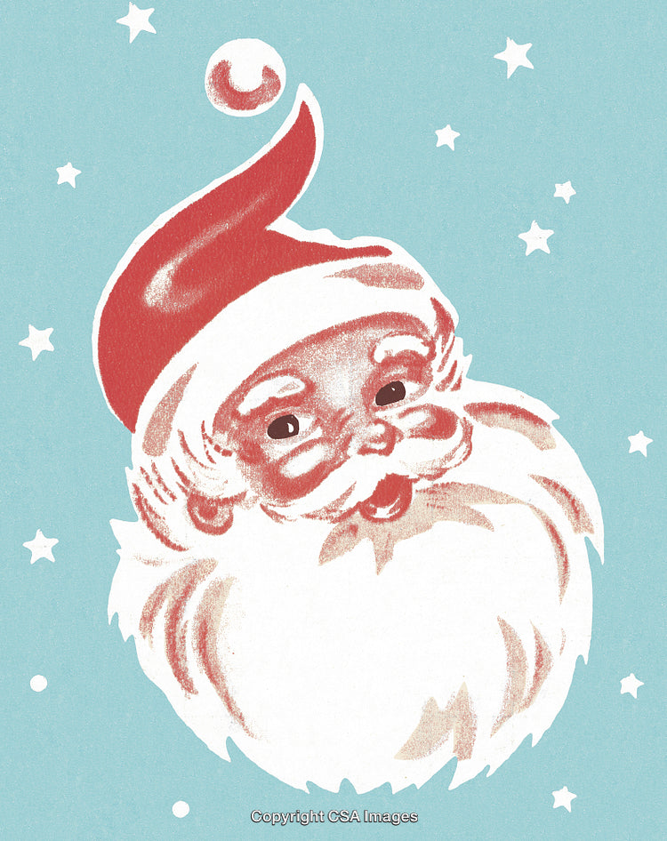 Vintage Illustration of Santa Claus with Festive Hat and Cheerful Expression