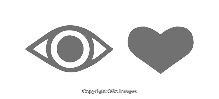 Eye and Heart Gray Icons on a White Background