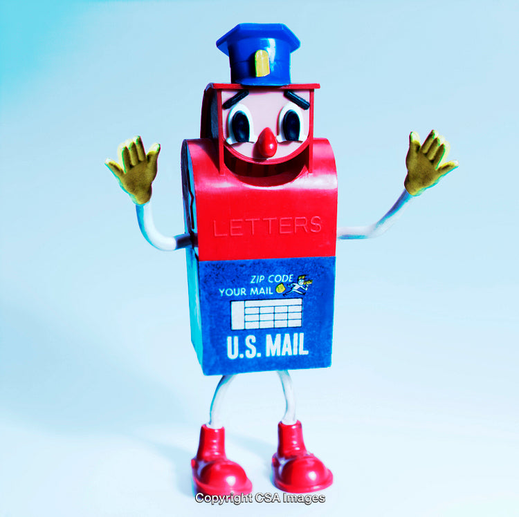 Colorful Toy Mailbox Figure With Animated Design and Cheerful Pose
