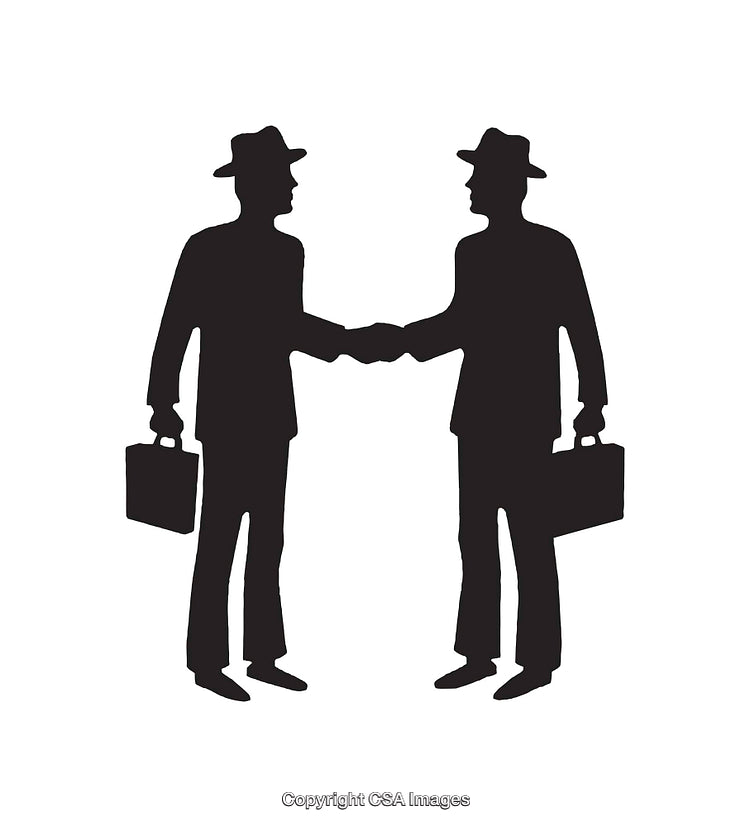 Silhouette Illustration of Two Businessmen Shaking Hands in Agreement