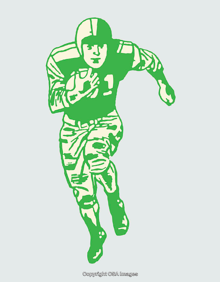 Vintage Green Line Art of a Football Player in Action Pose