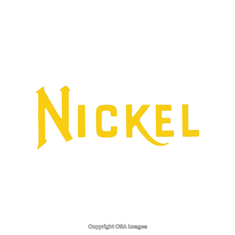 Yellow Bold Typeface Display Spelling Nickel on White Background