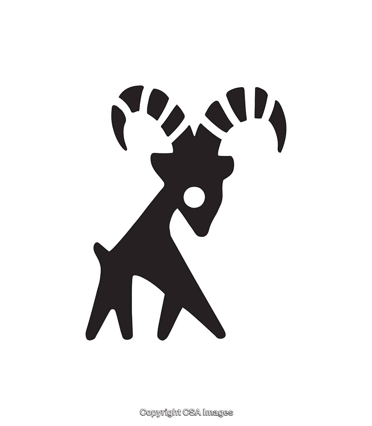 Artistic Black and White Goat Illustration With Stylized Horns