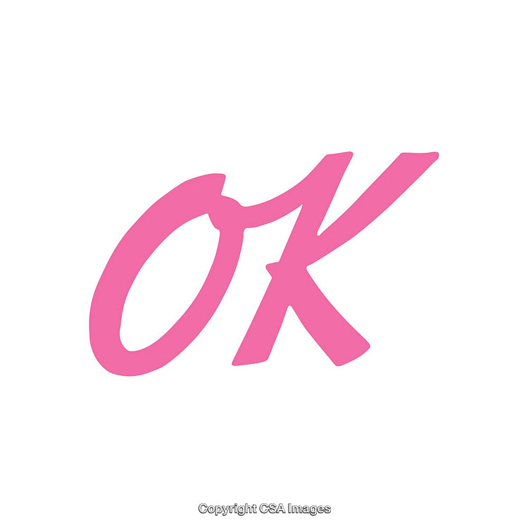 Pink Handwritten OK Character on a White Background