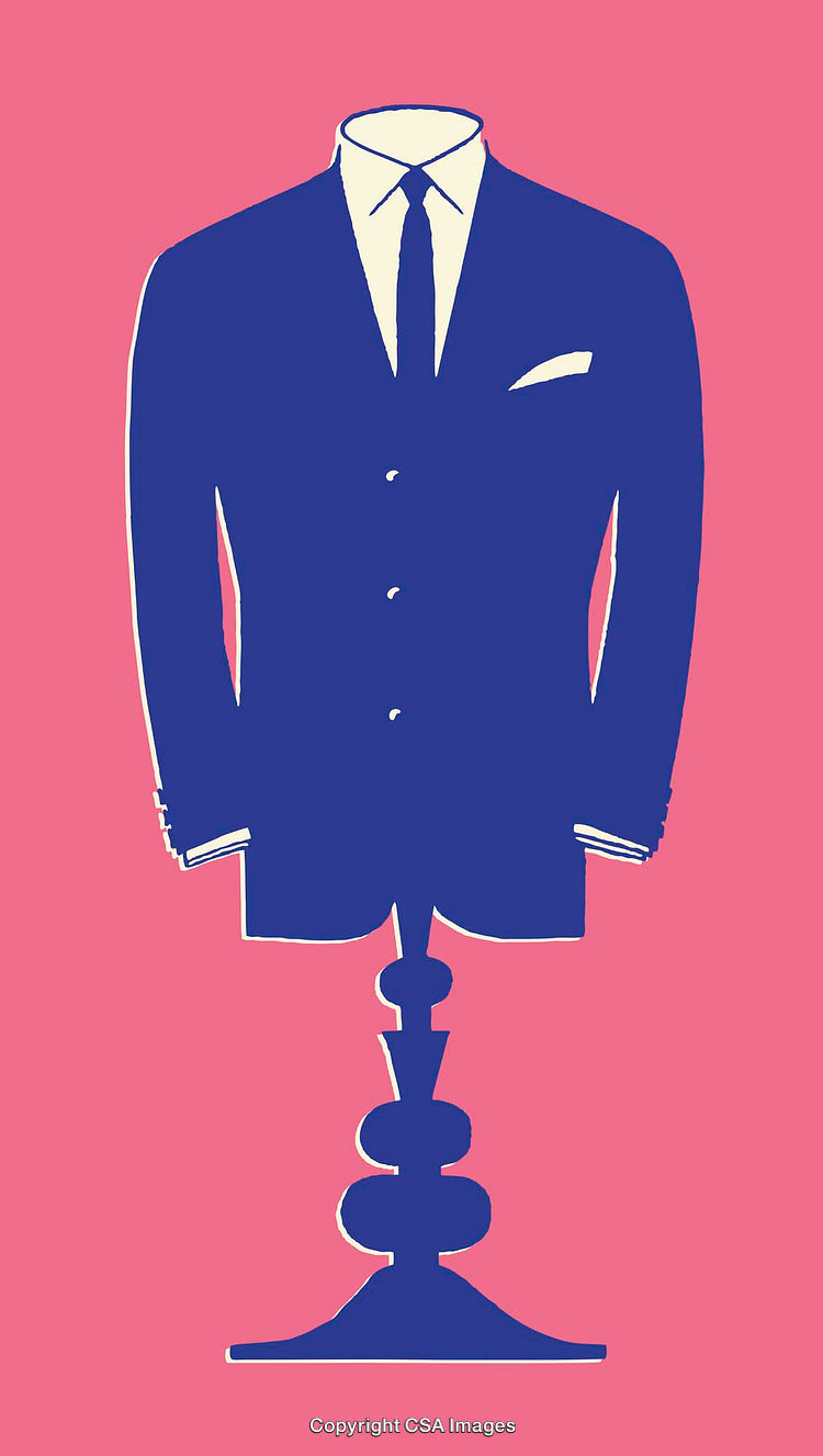 Illustrated Silhouette of Suit on Mannequin Against Pink Background
