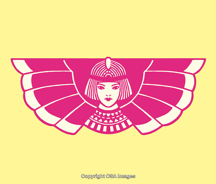 Vibrant Egyptian-Themed Winged Icon in Bold Line Art Style