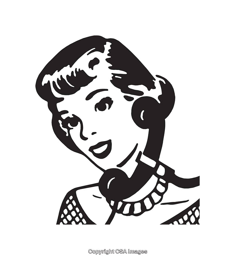 Retro Black And White Illustration of a Woman Talking on a Phone