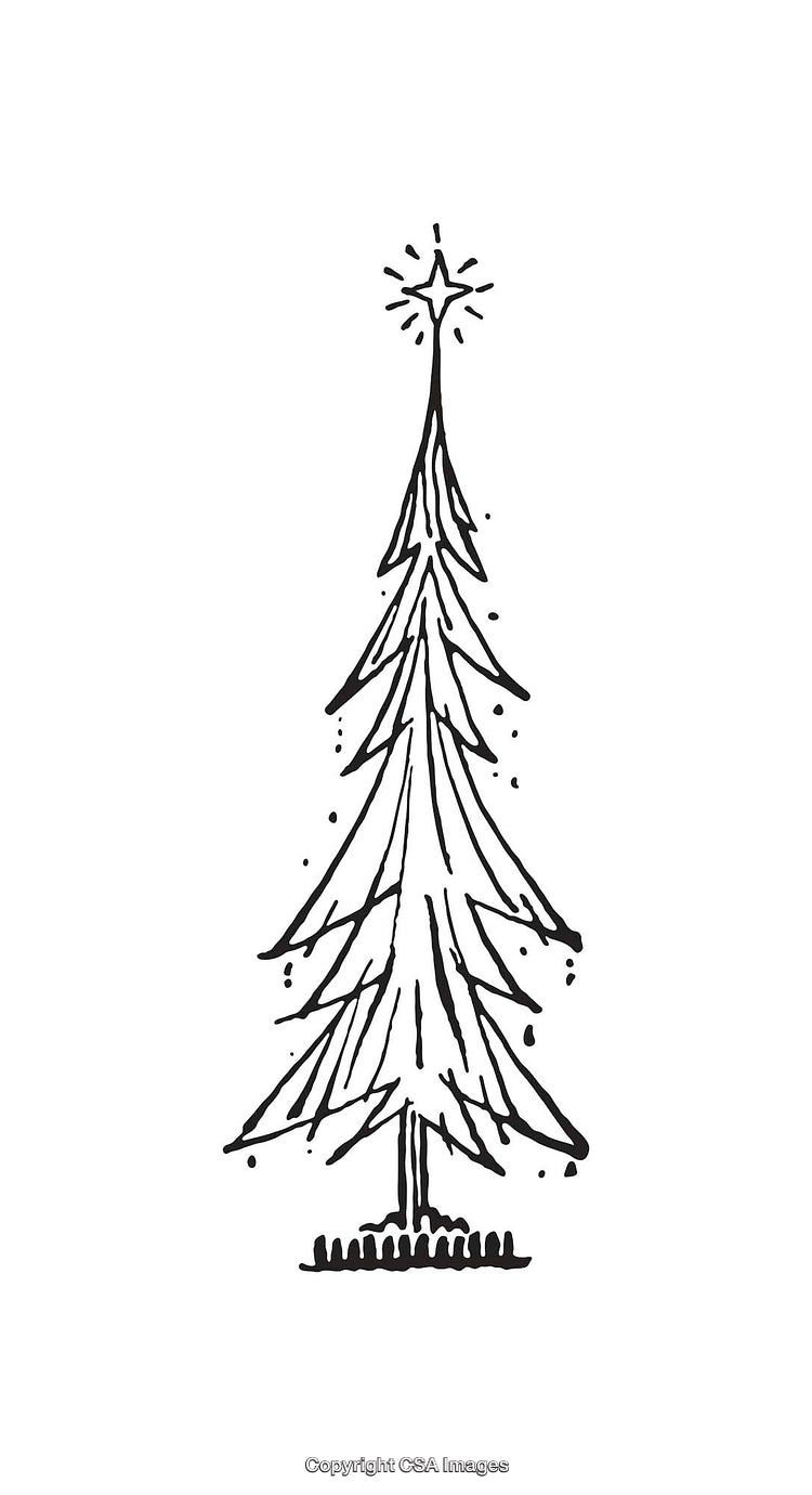 Minimalist Black and White Line Art of A Christmas Tree Design