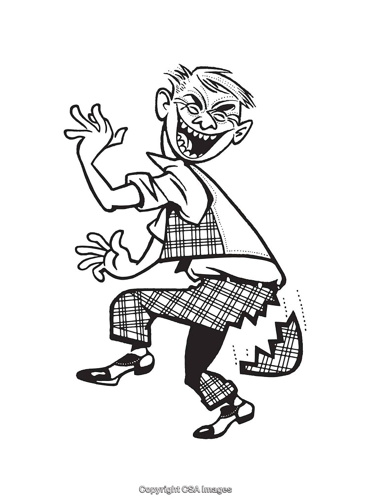 Whimsical Cartoon Character in Black and White Line Art Illustration