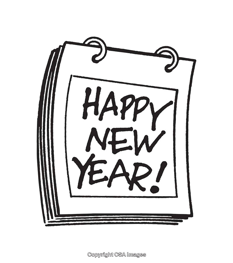 Black And White Hand-drawn Happy New Year Calendar Art Illustration
