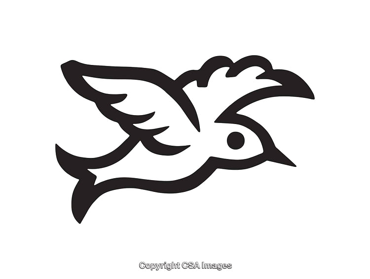 Stylized Black and White Illustration of a Flying Bird