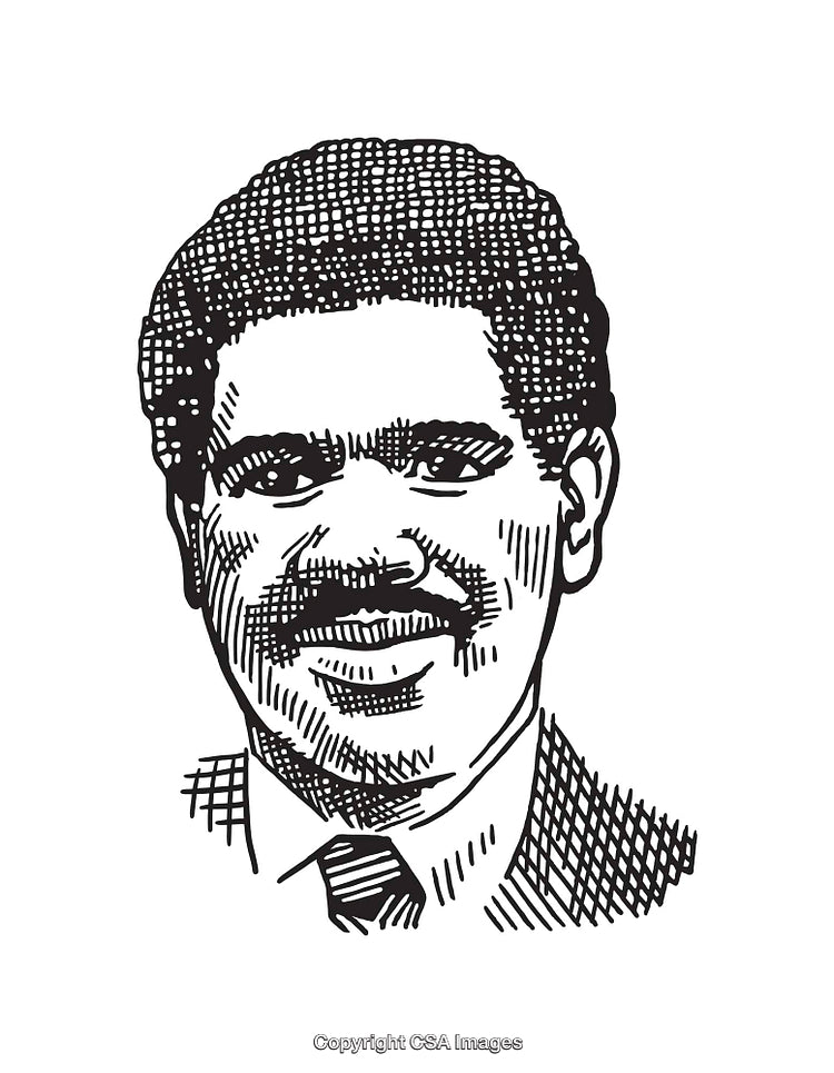 Black and White Line Art Portrait of a Smiling Professional