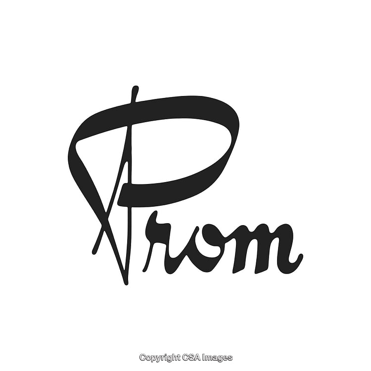 Decorative Typography Featuring Stylized Word Prom with Elegant Calligraphy