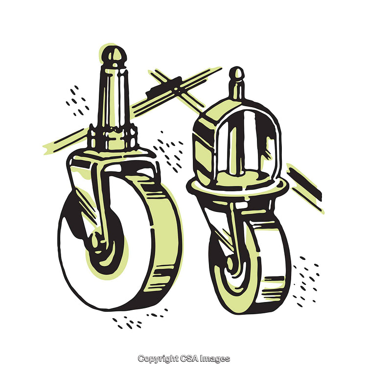 Vintage Illustration of Industrial Casters and Wheels in Green and White