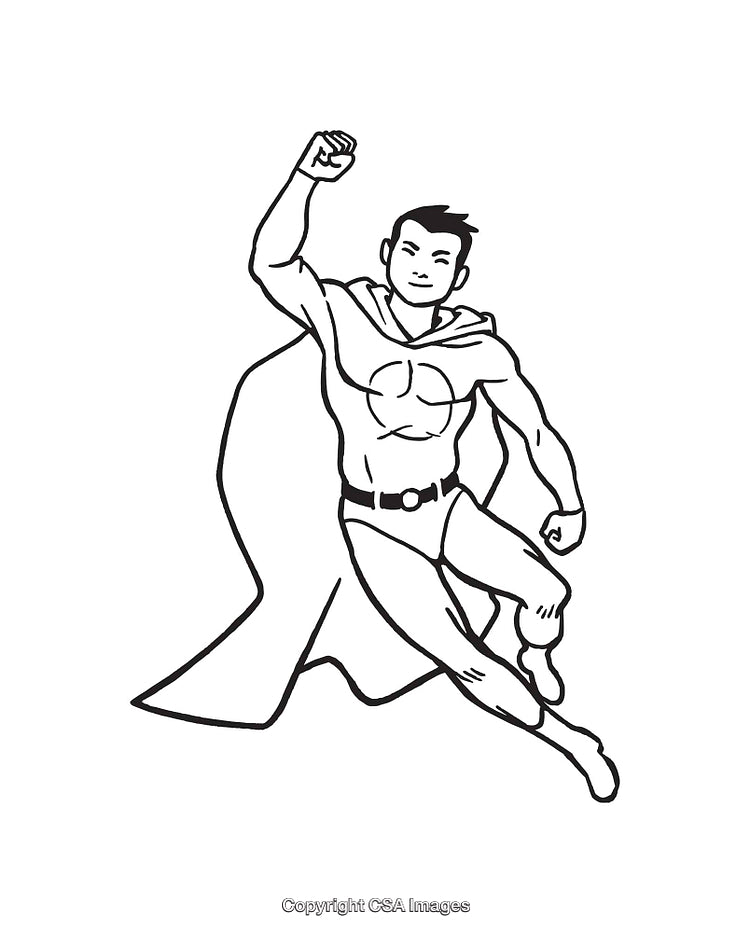 Black and White Line Art of a Flying Superhero Character