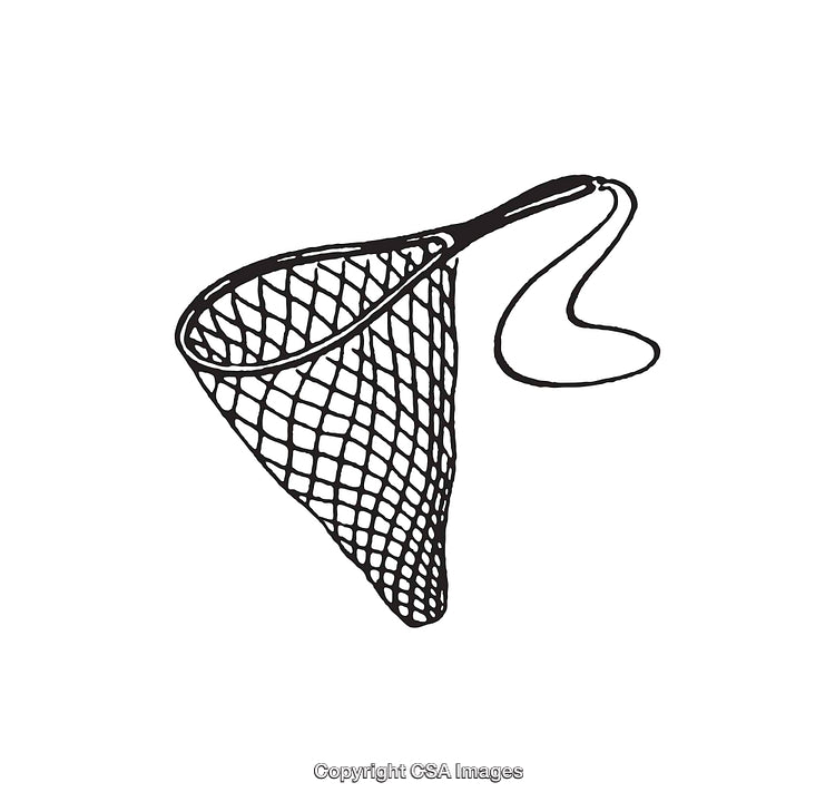 Black and White Line Art Illustration of a Fishing Landing Net