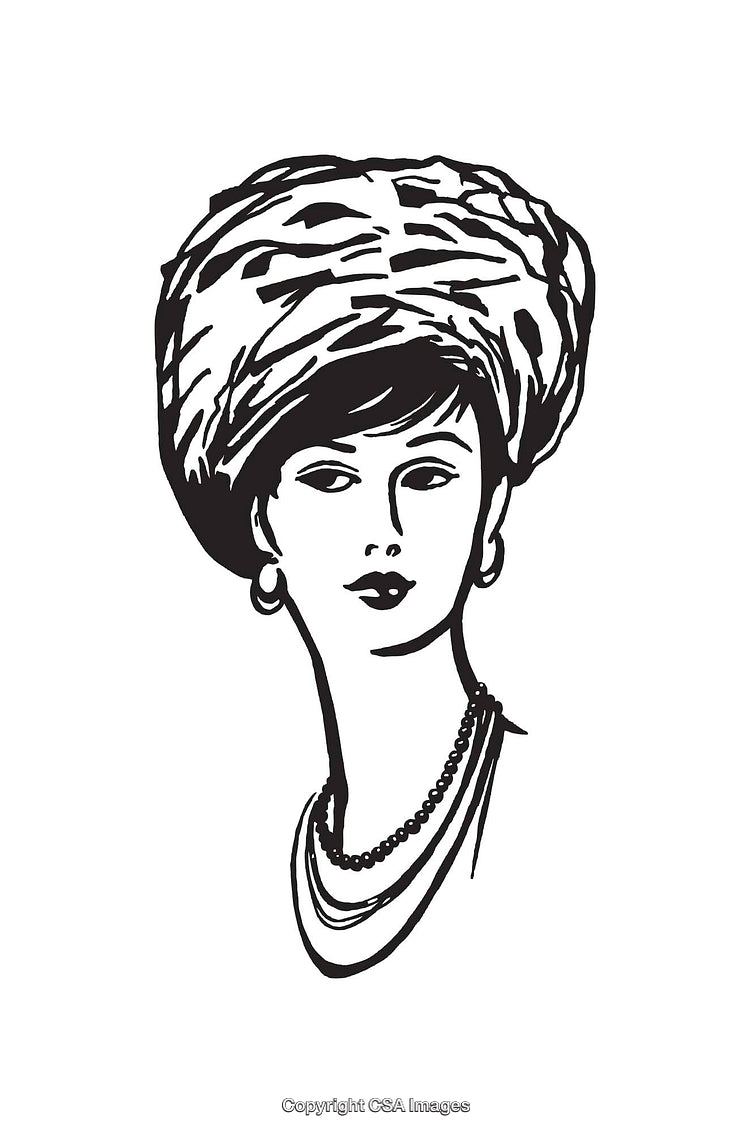 Elegant Line Art Woman with Headscarf and Jewelry Design
