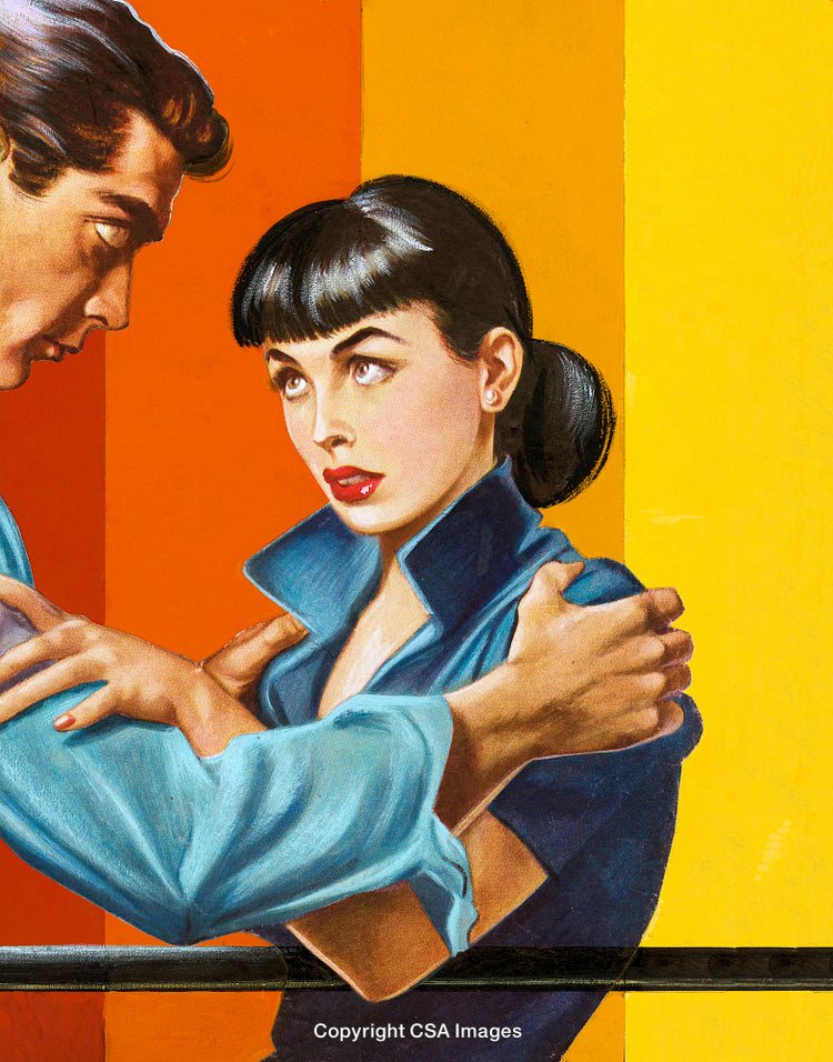 Vintage Illustration of Intimate Emotional Moment With Bright Retro Colors