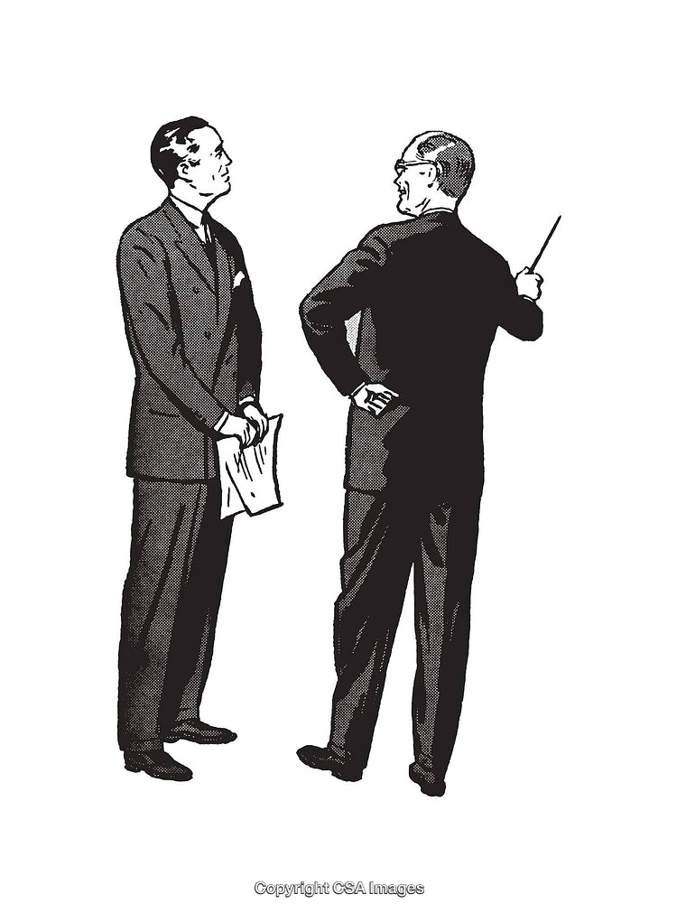 Vintage Line Art of Two Businessmen in Discussion