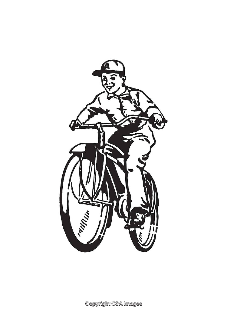 Child Riding a Bicycle Smiling in Line Art Style Illustration