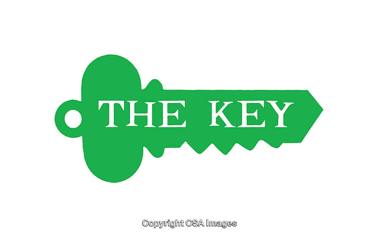 Green Key Icon with Text in Minimalist Style