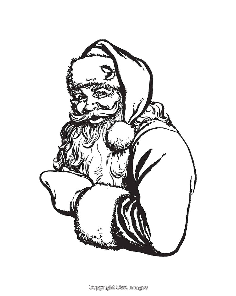 Vintage Black and White Line Art of Santa Claus Illustration
