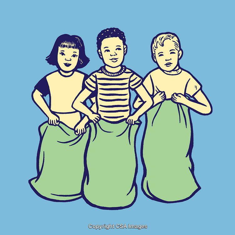 Children Participating in a Sack Race Outdoor Competition