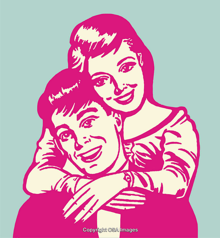 Retro Style Color Illustration of Smiling Couple Embracing Each Other