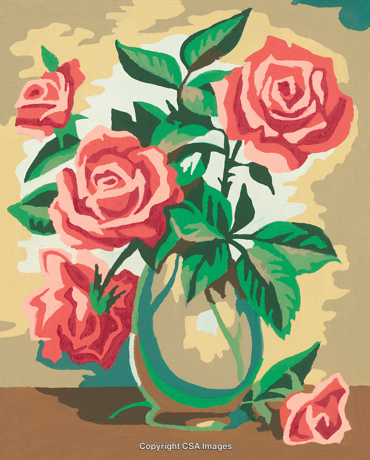 Vibrant Paint By Number Roses in Glass Vase with Bold Colors