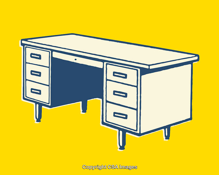 Illustration of a Vintage Office Desk on a Vibrant Yellow Background