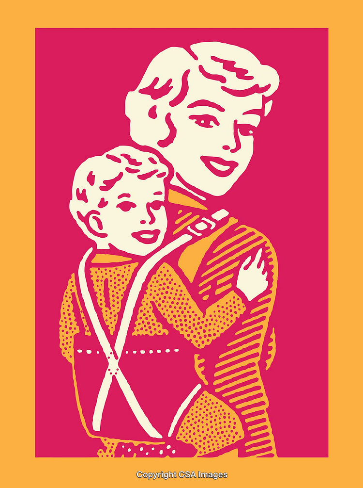 Mother and Child in Vibrant Color Line Art Illustration