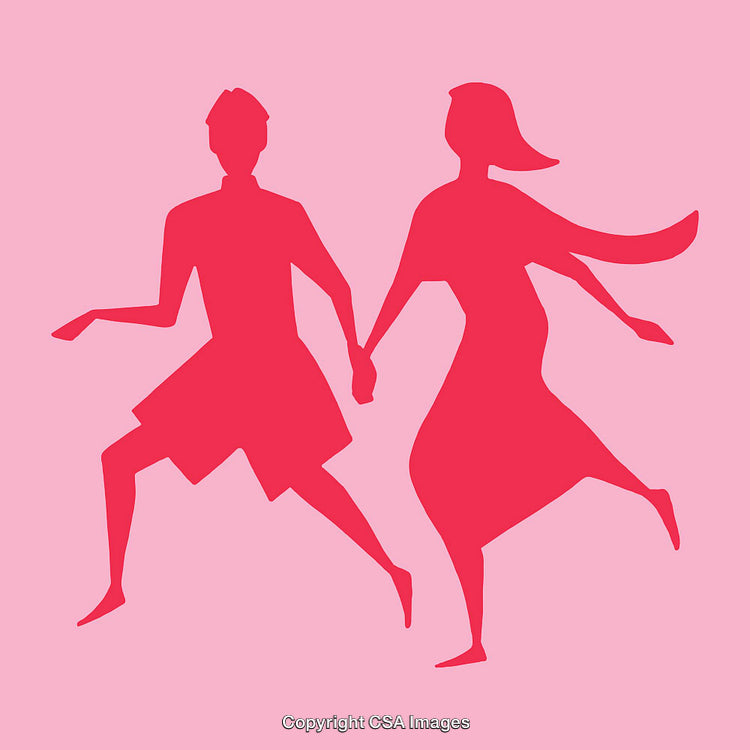 Silhouette of Couple Holding Hands on Pink Background Illustration