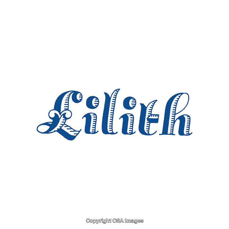 Stylized Blue Lettering of the Name Lilith on White Background