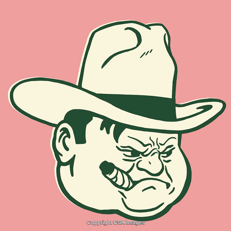 Vintage Style Grumpy Cowboy With Hat and Cigar Illustration