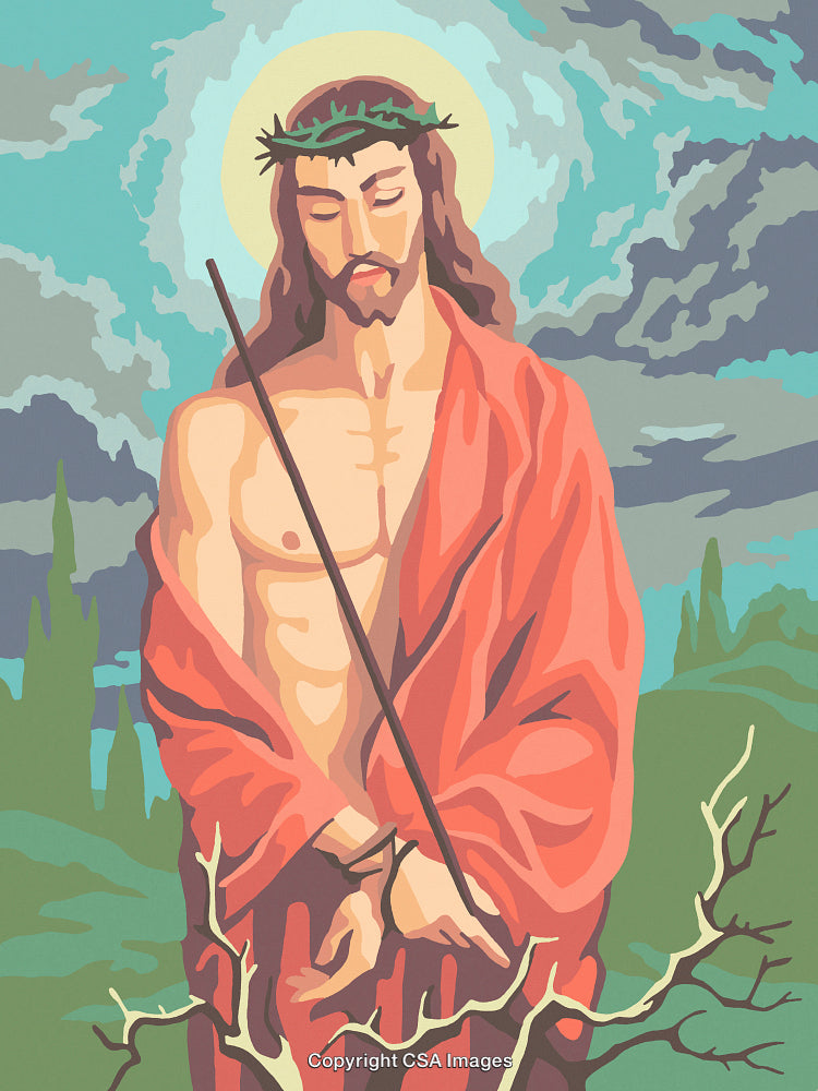 Illustration of Jesus with Crown of Thorns in Paint by Numbers Style