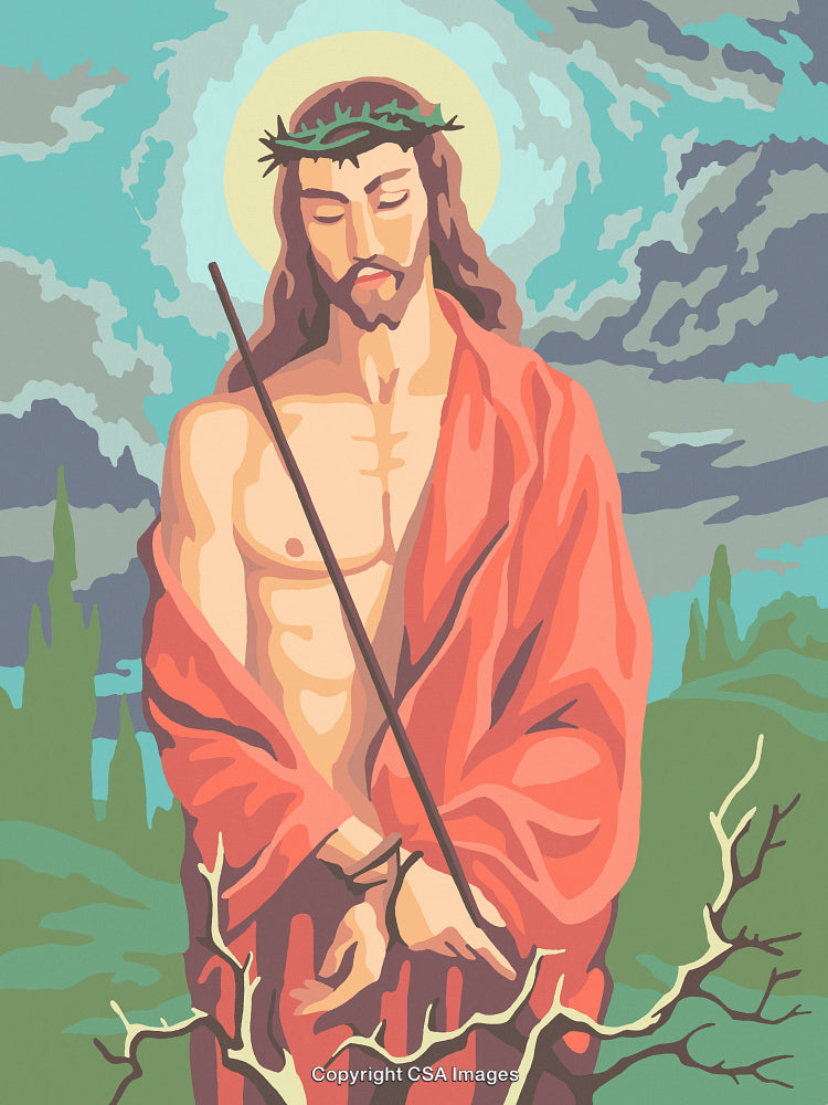 Illustration of Jesus with Crown of Thorns in Paint by Numbers Style