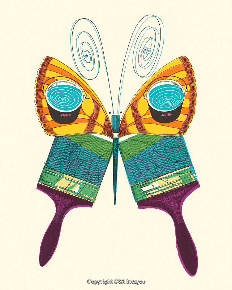 Creative Illustration of Paintbrushes Forming a Butterfly With Colorful Abstract Design