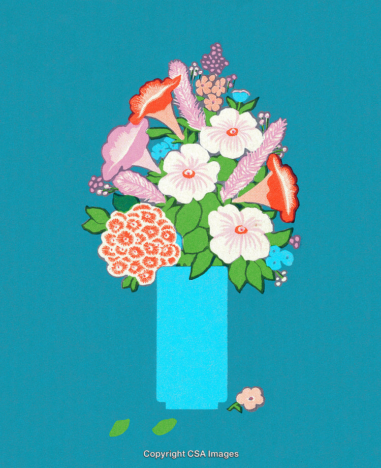 Bright Floral Arrangement in a Vibrant Blue Background with Artistic Flair