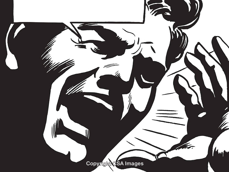 Retro Black and White Illustration of a Man Shouting Dramatically