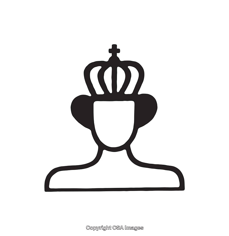 Minimalist Black and White Icon Depicting a Crowned Figure