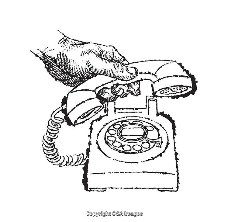 Vintage Line Art of Rotary Telephone with Hand Holding Receiver