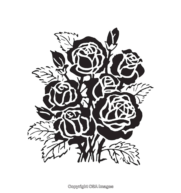 Black and White Line Art Illustration of Roses Bouquet