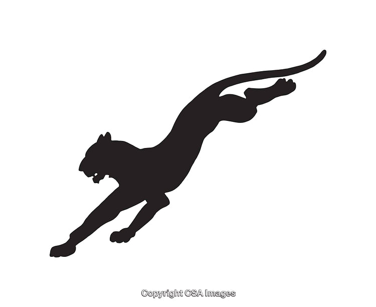 Silhouette of a Jumping Panther in Bold Black Line Art