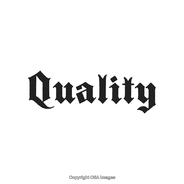 Elegant Blackletter Typography of the Word Quality on a White Background