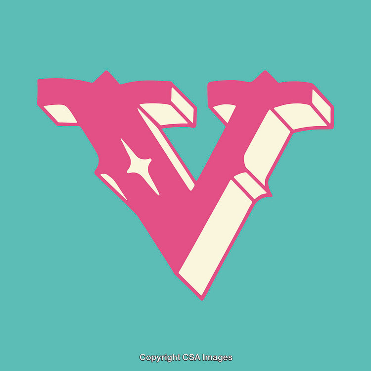 Stylized Letter V with Retro Design Elements on Vibrant Background